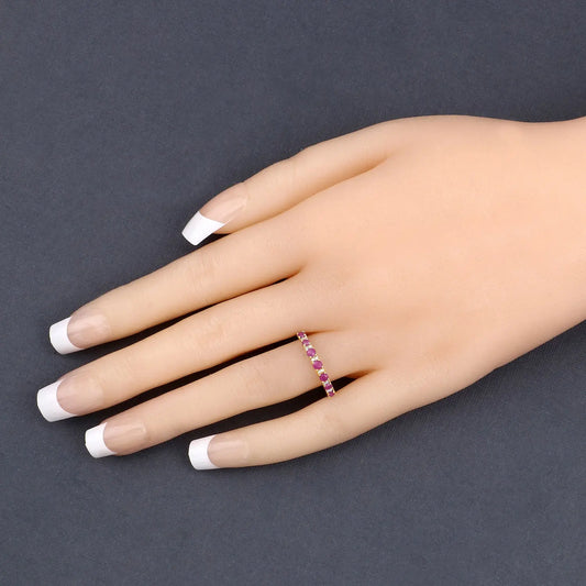 0.57 Carat Genuine Ruby and White Diamond 14K Yellow Gold Wedding Band Ring - GOLDISSEYA