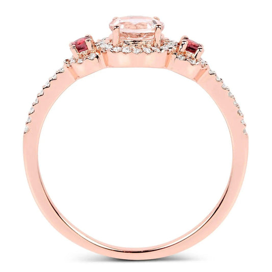 0.63 Carat Genuine Morganite, Pink Tourmaline and White Diamond 14K Rose Gold Ring - GOLDISSEYA