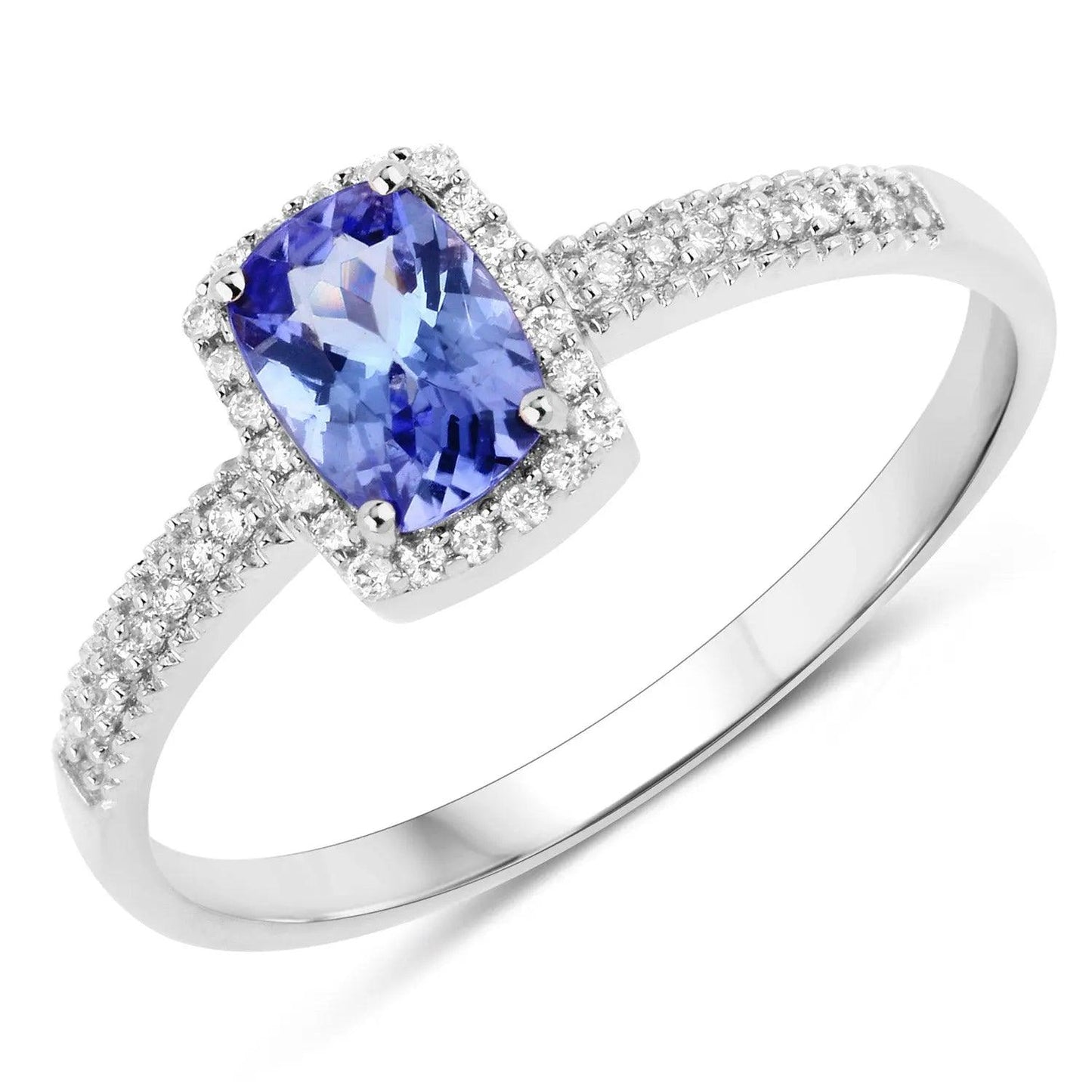 0.63 Carat Genuine Tanzanite and White Diamond 14K White Gold Ring - GOLDISSEYA