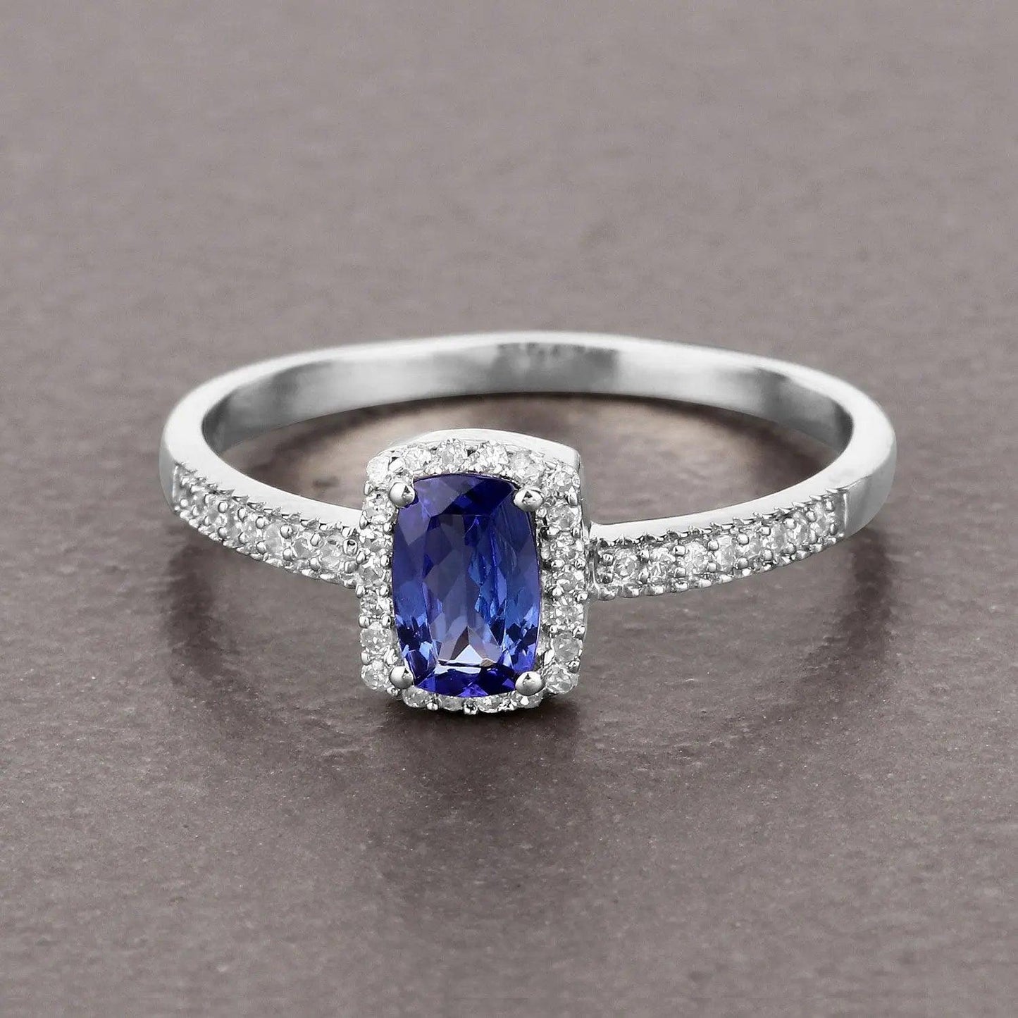 0.63 Carat Genuine Tanzanite and White Diamond 14K White Gold Ring - GOLDISSEYA