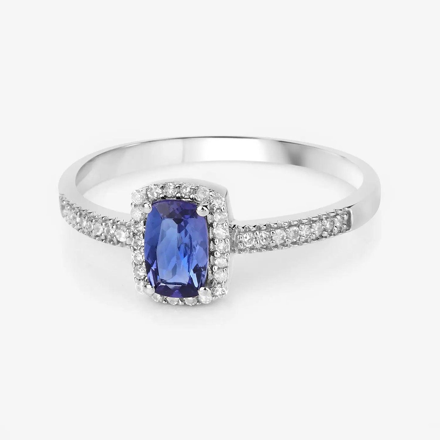 0.63 Carat Genuine Tanzanite and White Diamond 14K White Gold Ring - GOLDISSEYA