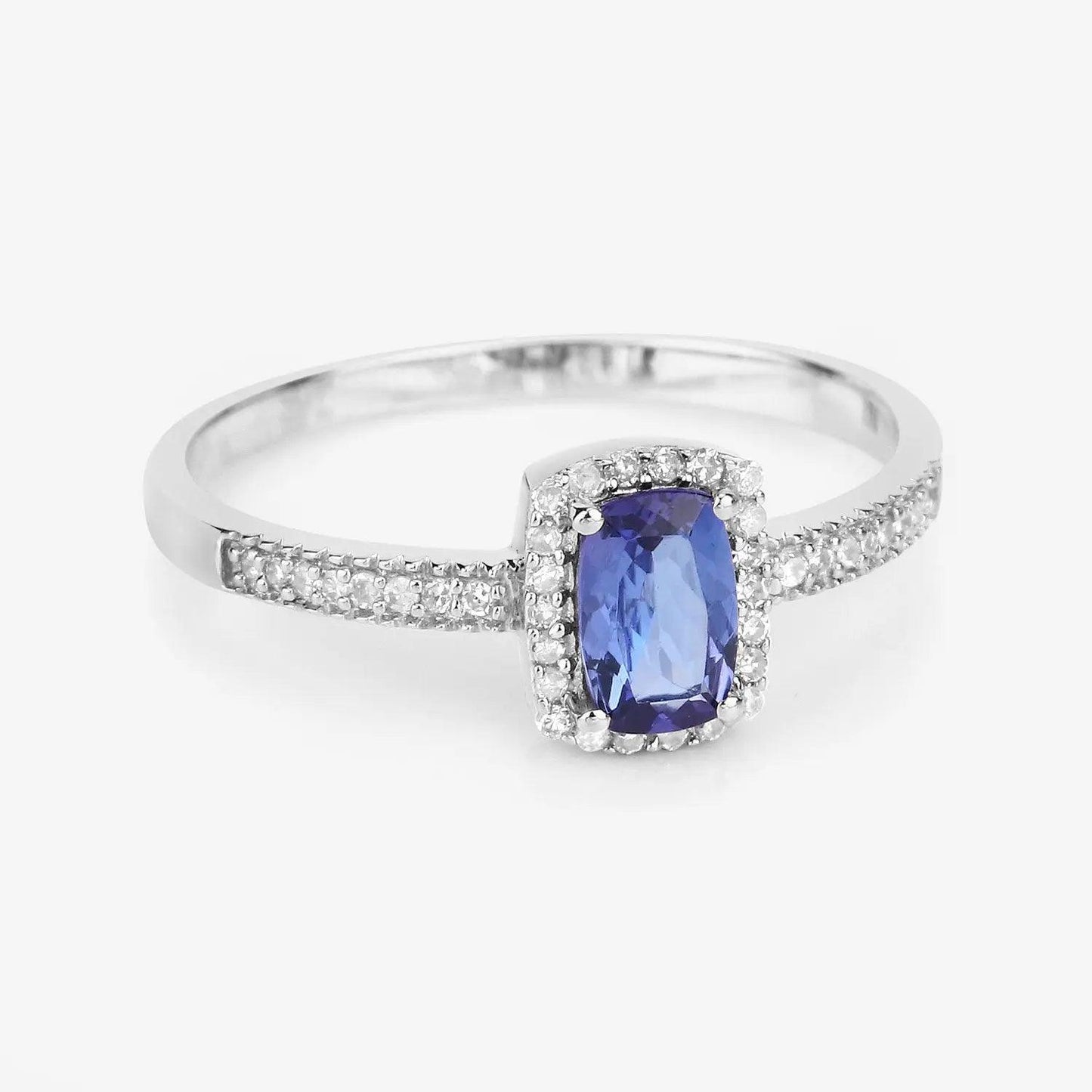 0.63 Carat Genuine Tanzanite and White Diamond 14K White Gold Ring - GOLDISSEYA