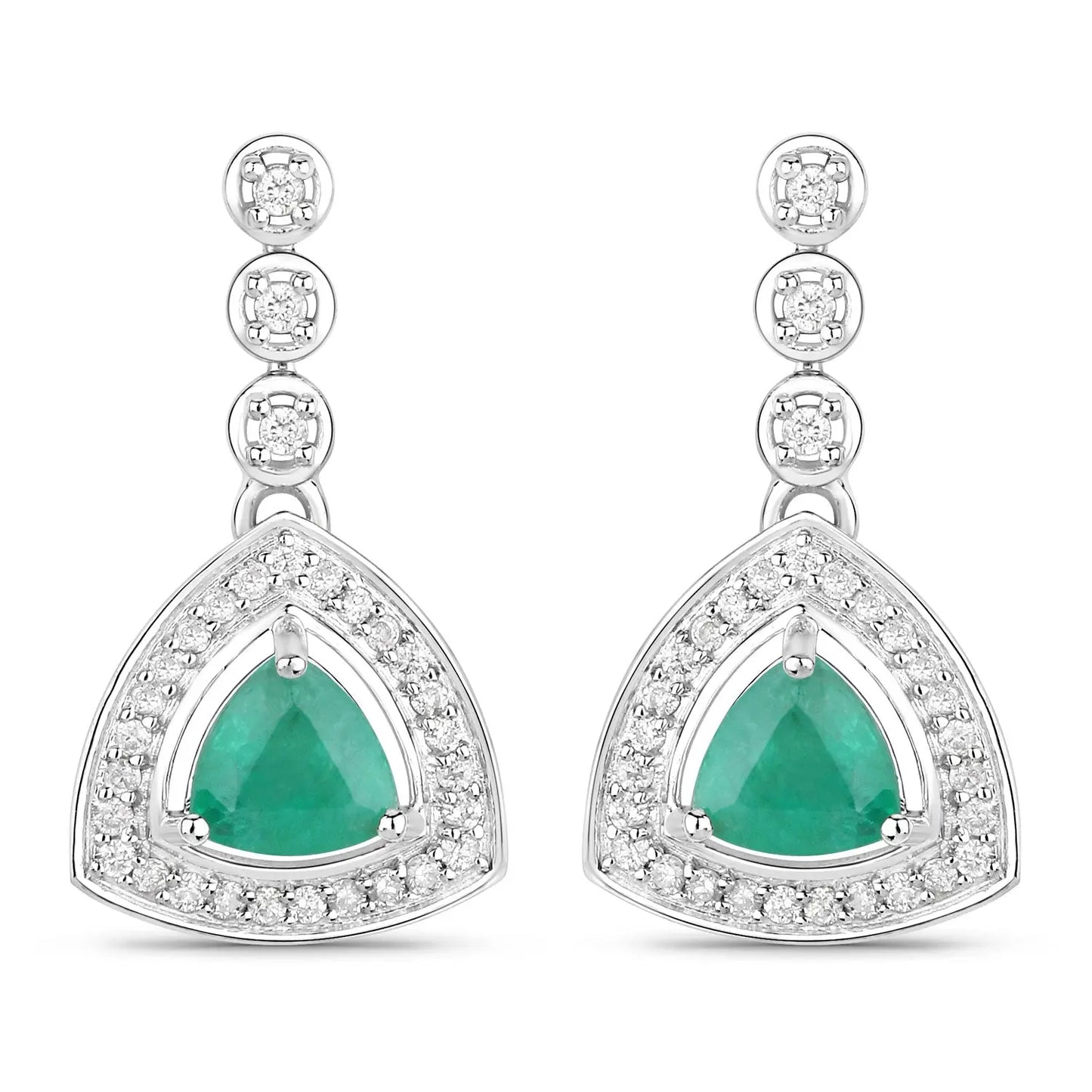 1.39 Carat Genuine Zambian Emerald and White Diamond 14K White Gold Earrings - GOLDISSEYA