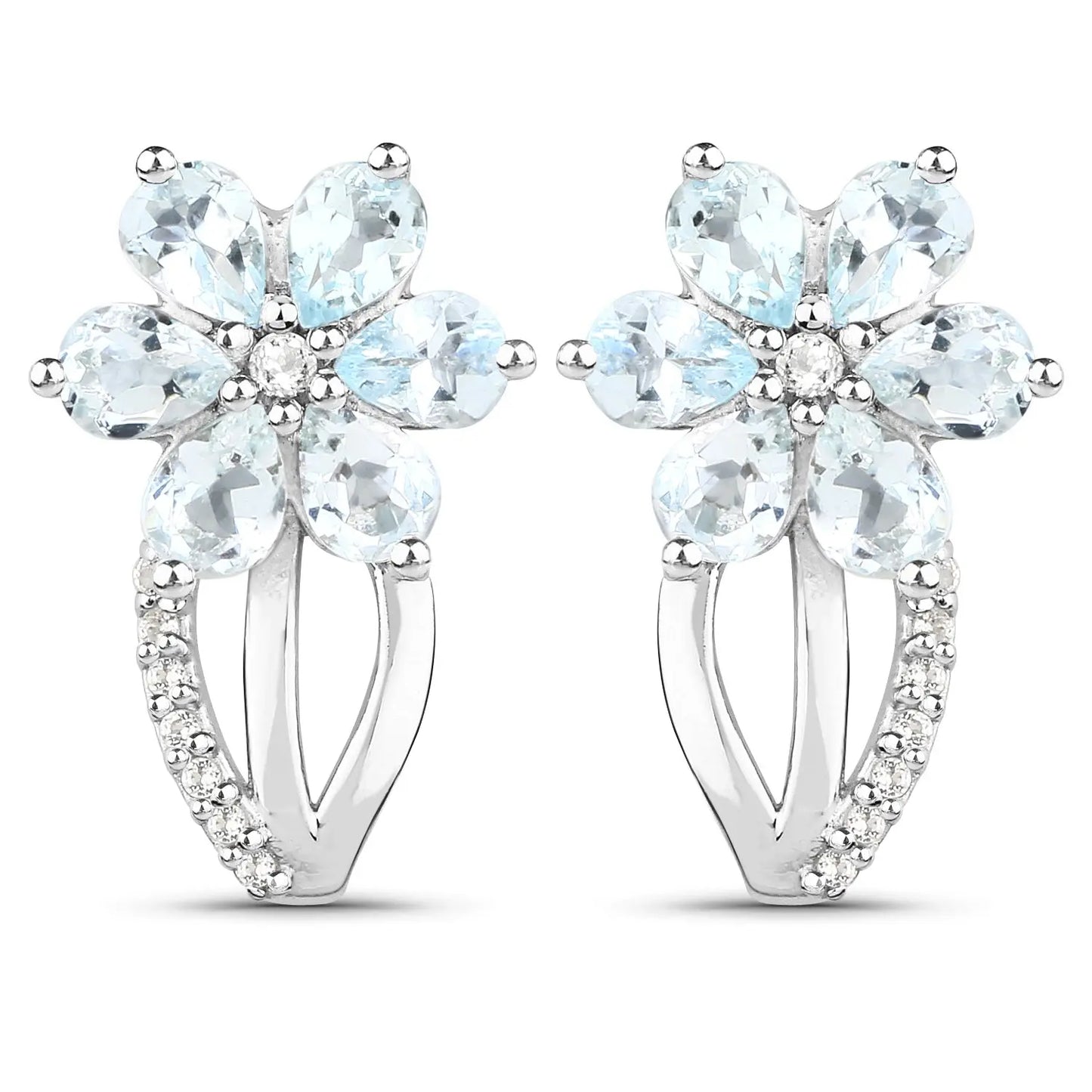 1.54 Carat Genuine Aquamarine and White Topaz .925 Sterling Silver Earrings - GOLDISSEYA