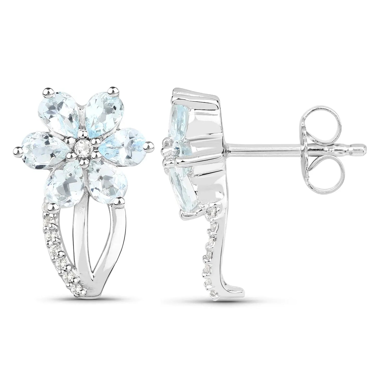 1.54 Carat Genuine Aquamarine and White Topaz .925 Sterling Silver Earrings - GOLDISSEYA