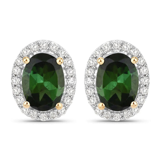 1.92 Carat Genuine Green Tourmaline and White Diamond 14K Yellow Gold Earrings - GOLDISSEYA