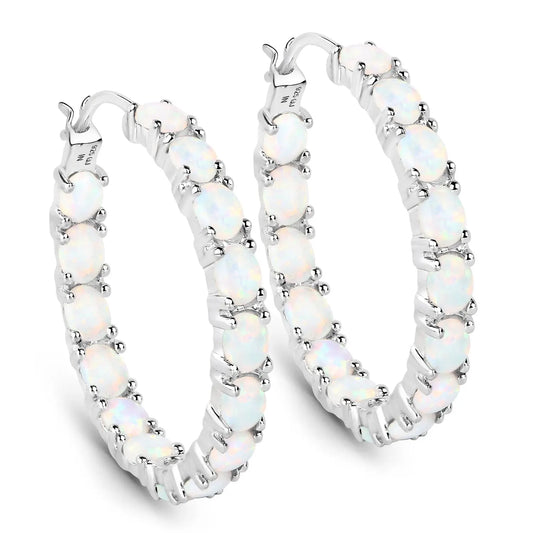 2.05 Carat Genuine Created Opal .925 Sterling Silver Earrings - GOLDISSEYA