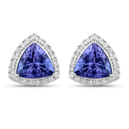 3.82 Carat Genuine Tanzanite and White Diamond 14K White Gold Earrings - GOLDISSEYA