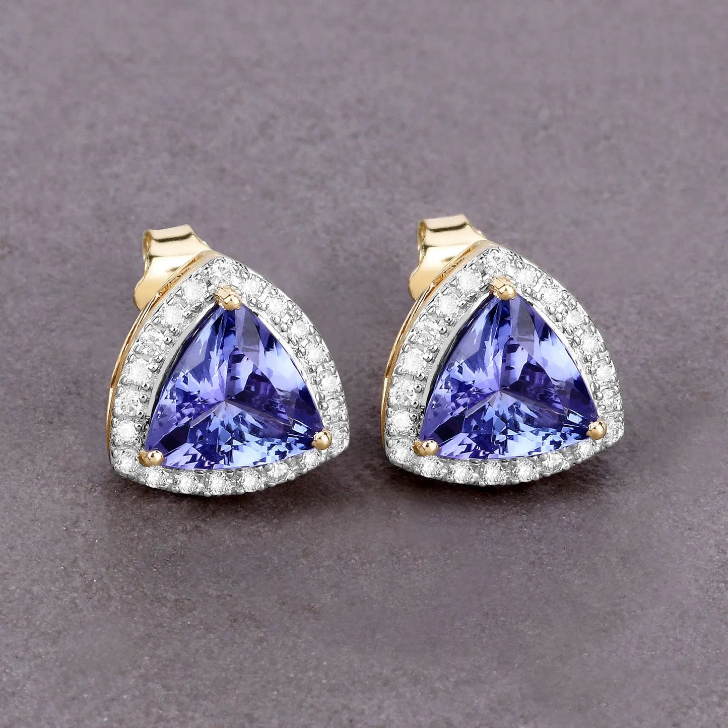 3.82 Carat Genuine Tanzanite and White Diamond 14K Yellow Gold Earrings - GOLDISSEYA
