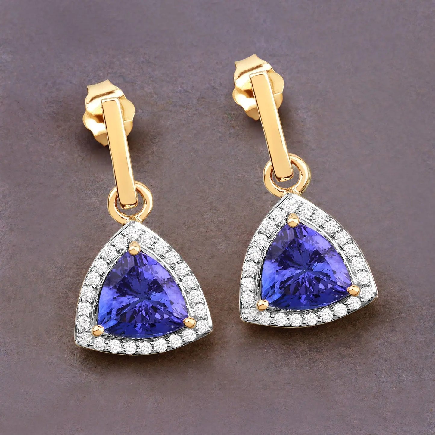 3.86 Carat Genuine Tanzanite and White Diamond 14K Yellow Gold Earrings - GOLDISSEYA