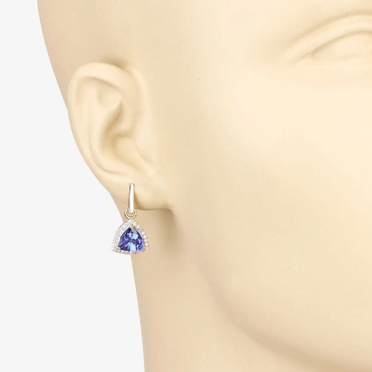 3.86 Carat Genuine Tanzanite and White Diamond 14K Yellow Gold Earrings - GOLDISSEYA
