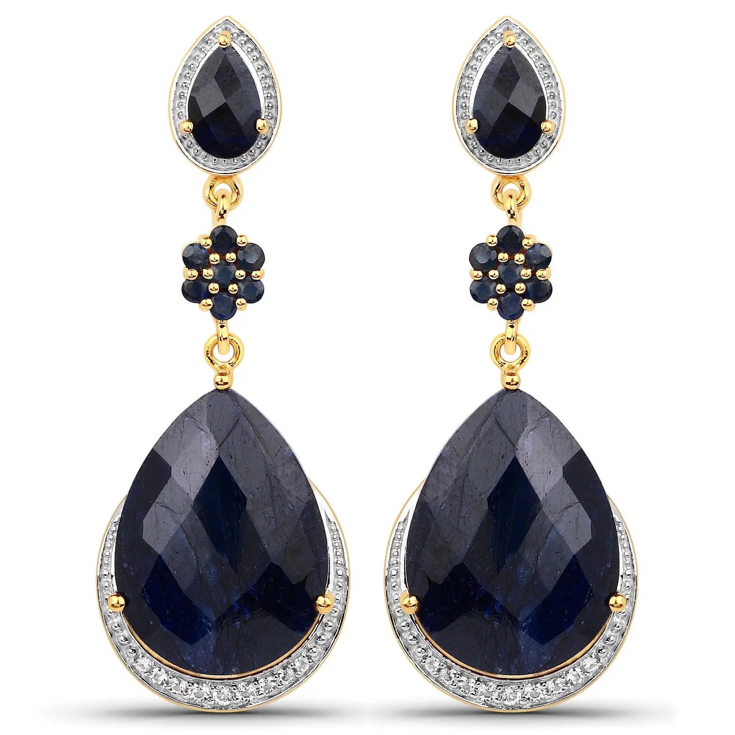 30.04 Carat Dyed Sapphire, Blue Sapphire and White Topaz .925 Sterling Silver Earrings - GOLDISSEYA