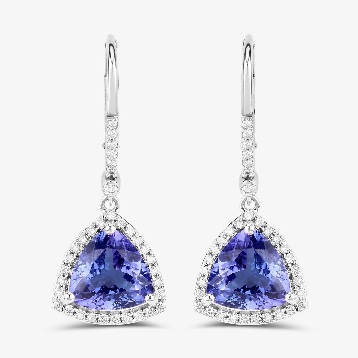 4.61 Carat Genuine Tanzanite and White Diamond 14K White Gold Earrings - GOLDISSEYA
