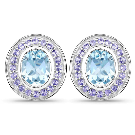 6.30 Carat Genuine Blue Topaz and Tanzanite .925 Sterling Silver Earrings - GOLDISSEYA
