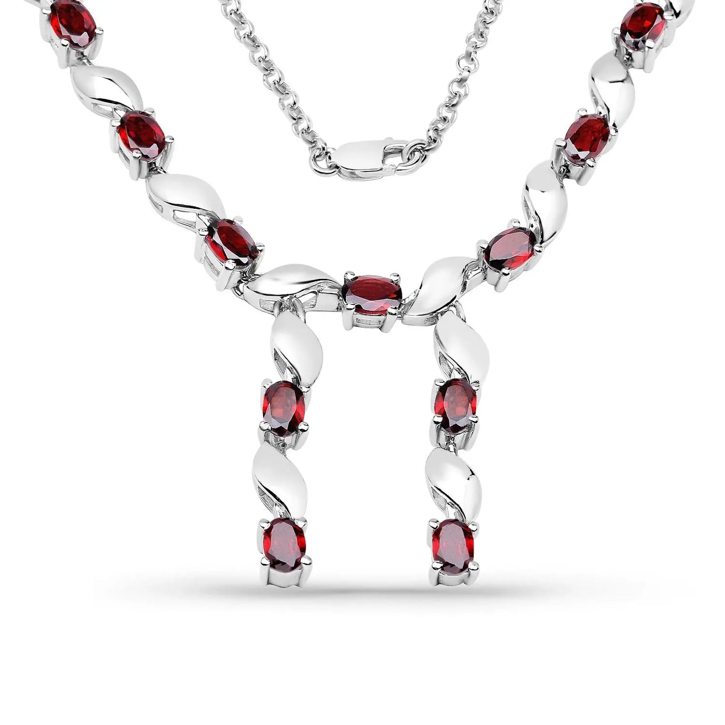 7.65 Carat Genuine Garnet .925 Sterling Silver Necklace - GOLDISSEYA