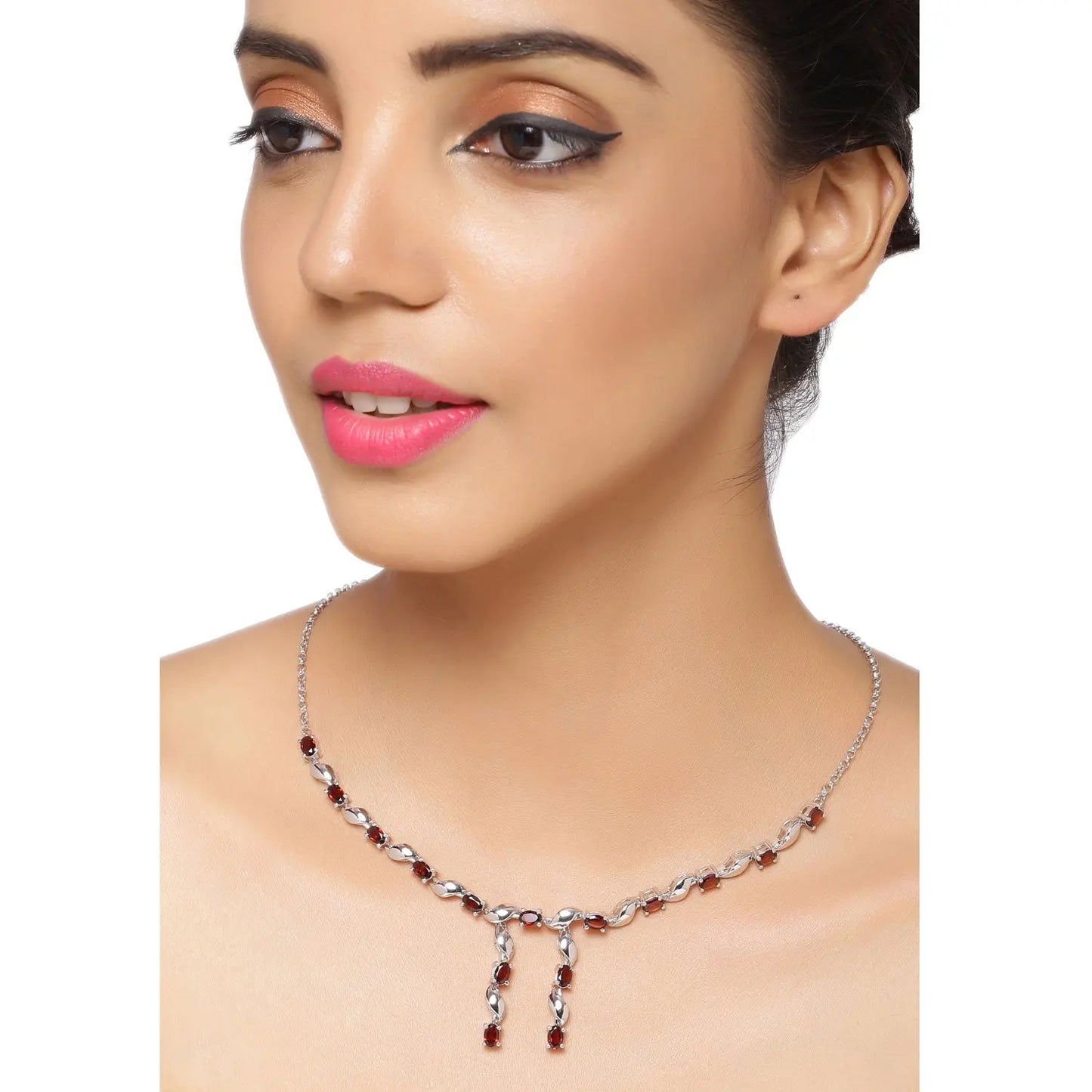 7.65 Carat Genuine Garnet .925 Sterling Silver Necklace - GOLDISSEYA