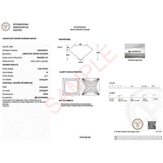 Engagement Ring 5 Carat Princess Lab Grown IGI G/VS1 Diamond Solitaire Ring in 14K Yellow Gold