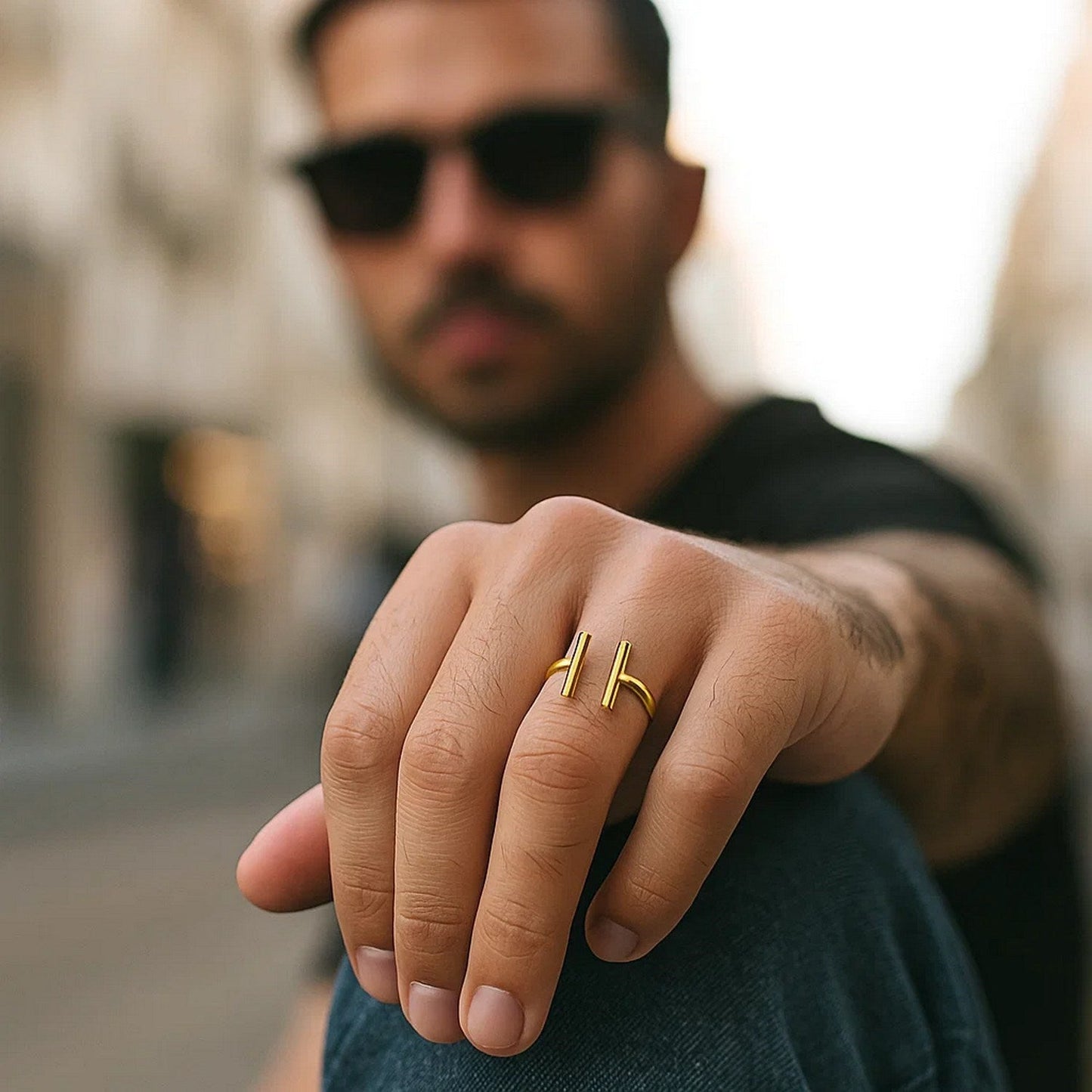 14k Yellow Gold Open Ring with Bars