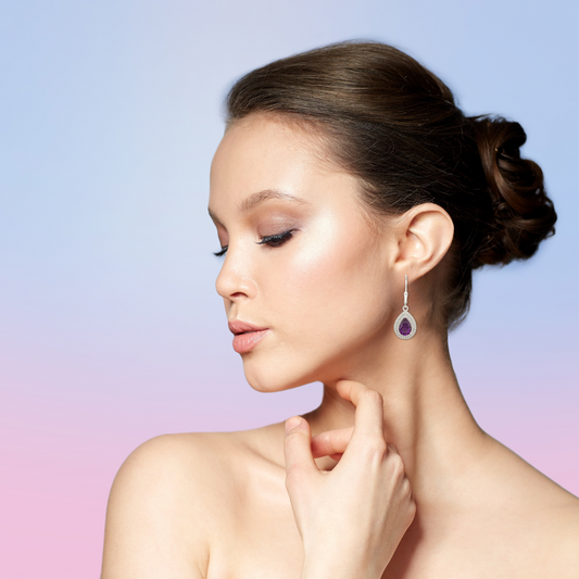 2.77 Carat Genuine Amethyst and White Diamond .925 Sterling Silver Earrings