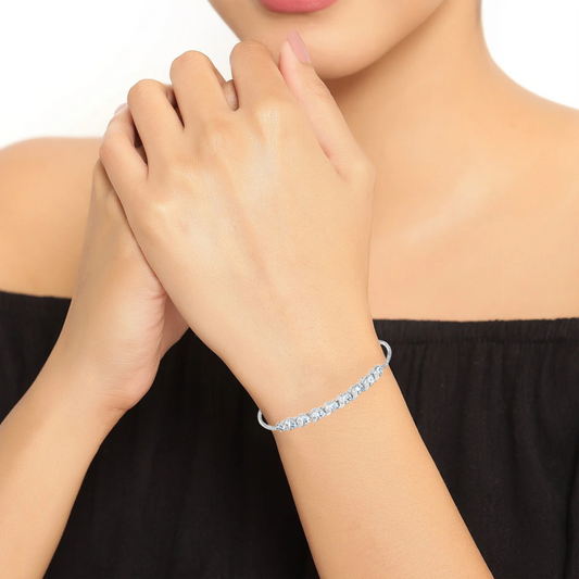 0.98 Carat Genuine Aquamarine and White Topaz .925 Sterling Silver Bracelet