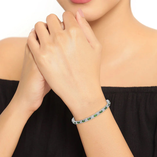 Chrome Diopside and White Zircon Tennis Bracelet in .925 Sterling Silver
