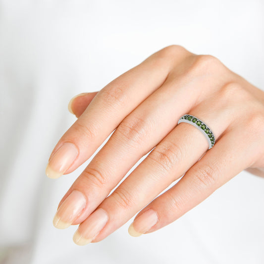 Chrome Diopside Eternity Ring in Rhodium Plated .925 Sterling Silver