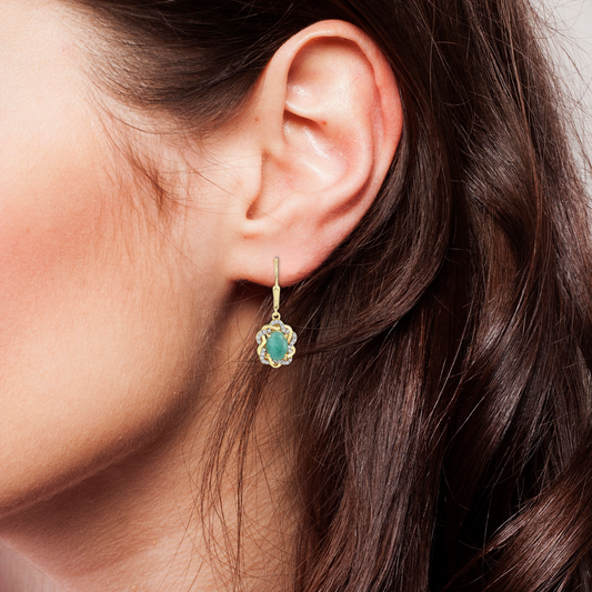 Earrings in .925 Sterling Silver with Emeralds and White Topaz