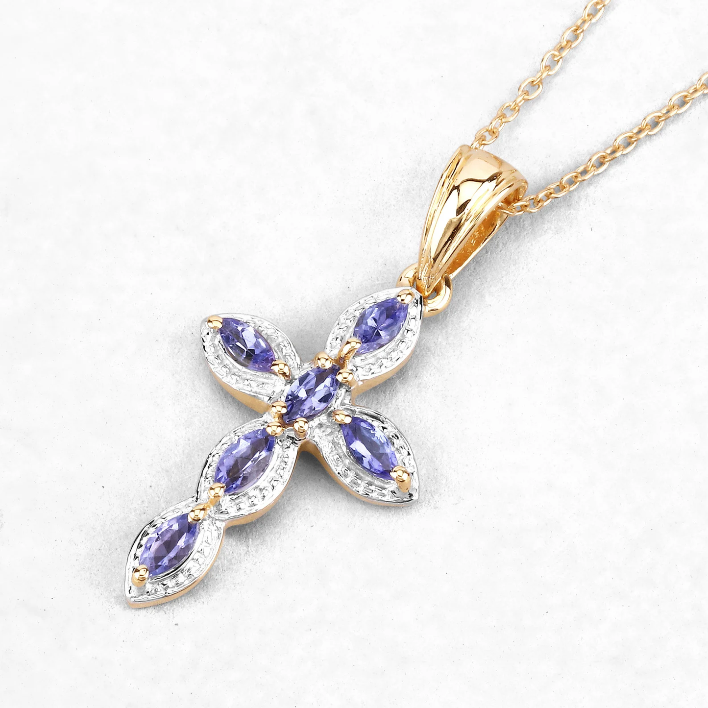 14K Yellow Gold Plated 0.84 Carat Genuine Tanzanite .925 Sterling Silver Pendant