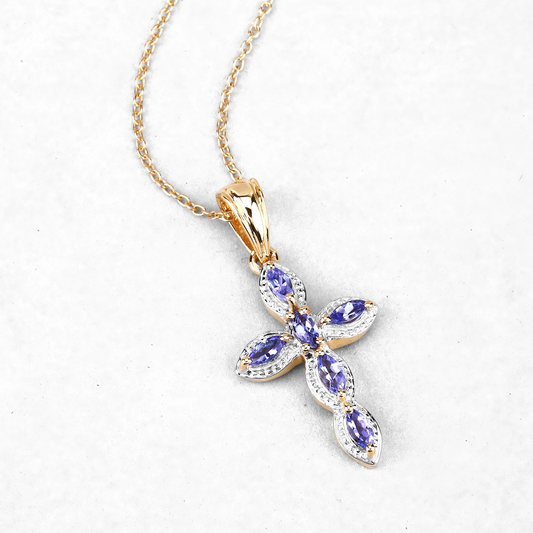 14K Yellow Gold Plated 0.84 Carat Genuine Tanzanite .925 Sterling Silver Pendant