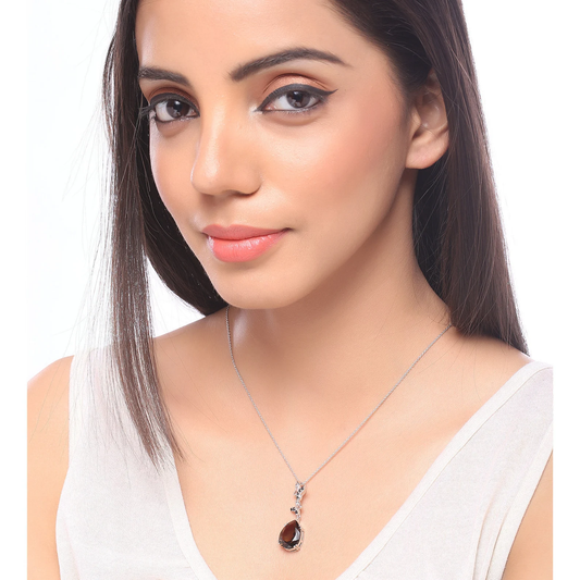 7.08 Carat Genuine Smoky Quartz and Black Spinel .925 Sterling Silver Pendant