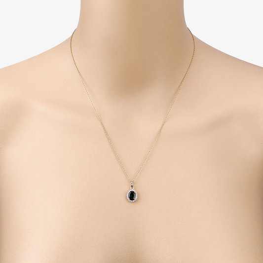 Halo Oval Green Tourmaline and 20 White Diamonds Pendant in 14K Yellow Gold