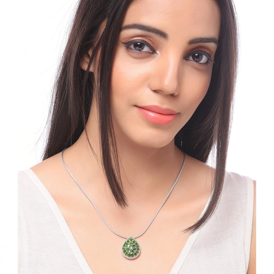 Chrome Diopside Drop Cluster Pendant in .925 Sterling Silver