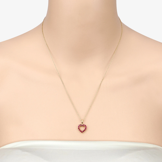 Heart Shaped Pendant and Chain in 10K Yellow Gold with Ruby