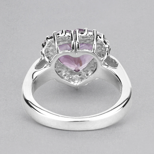 Pink Amethyst and White Topaz Heart Shaped Ring in .925 Sterling Silver