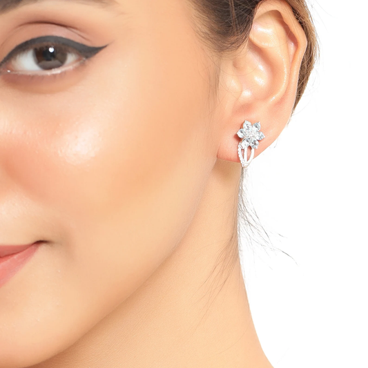 Earrings in .925 Sterling Silver with Aquamarine and White Topaz