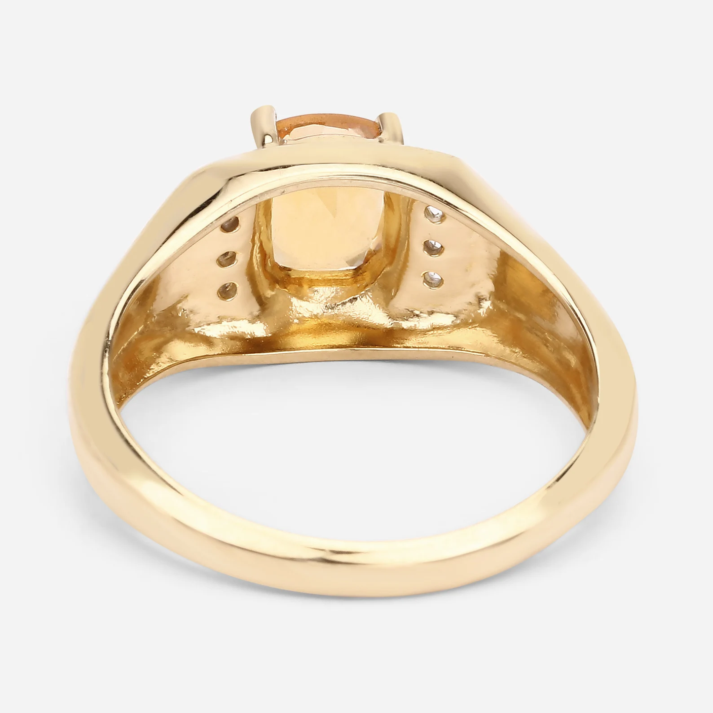 14K Yellow Gold Plated Cushion Citrine & White Topaz Men's Ring in .925 Sterling Silver