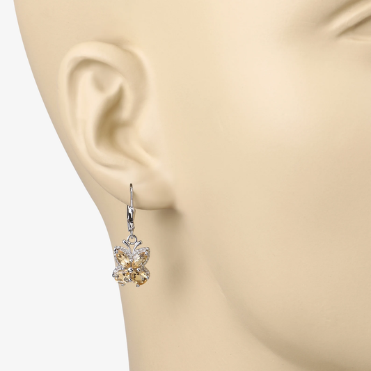 Citrine Dangle Butterfly Earrings in .925 Sterling Silver