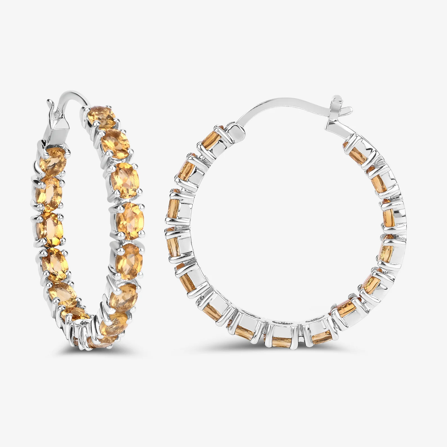 Hoop Earrings in .925 Sterling Silver with 30 Citrine Stones