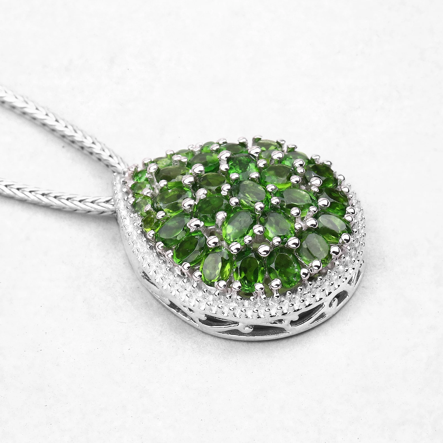 Chrome Diopside Drop Cluster Pendant in .925 Sterling Silver