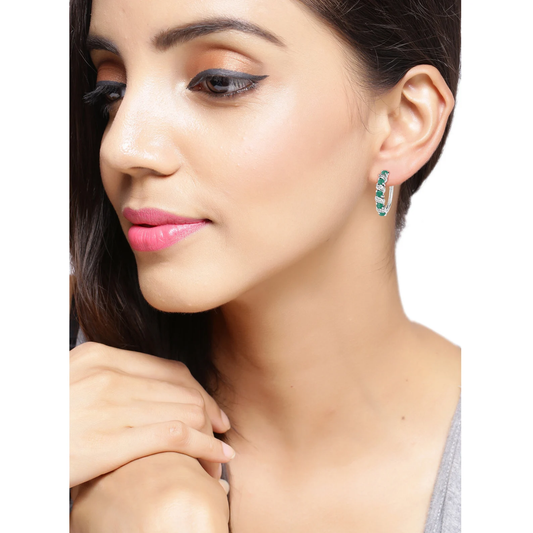 1.08 Carat Genuine Emerald and White Topaz .925 Sterling Silver Earrings