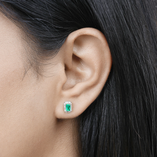 Earrings in 14K White Gold with Zambian Emeralds