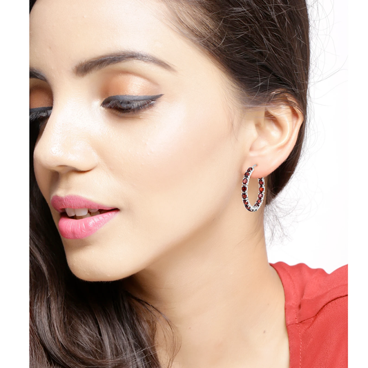 30 Garnets Hoop Earrings in .925 Sterling Silver