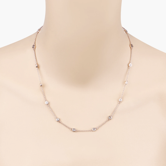 18 Morganites Cocktail Necklace in 14K Rose Gold Plated .925 Sterling Silver