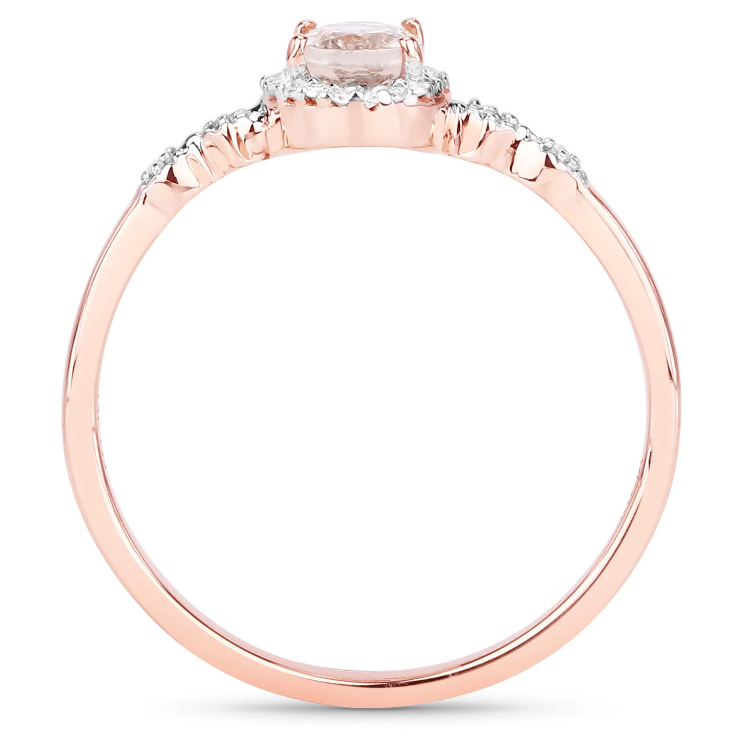 Oval Morganite and 26 White Diamonds Halo Engagement Ring in 10K Rose Gold