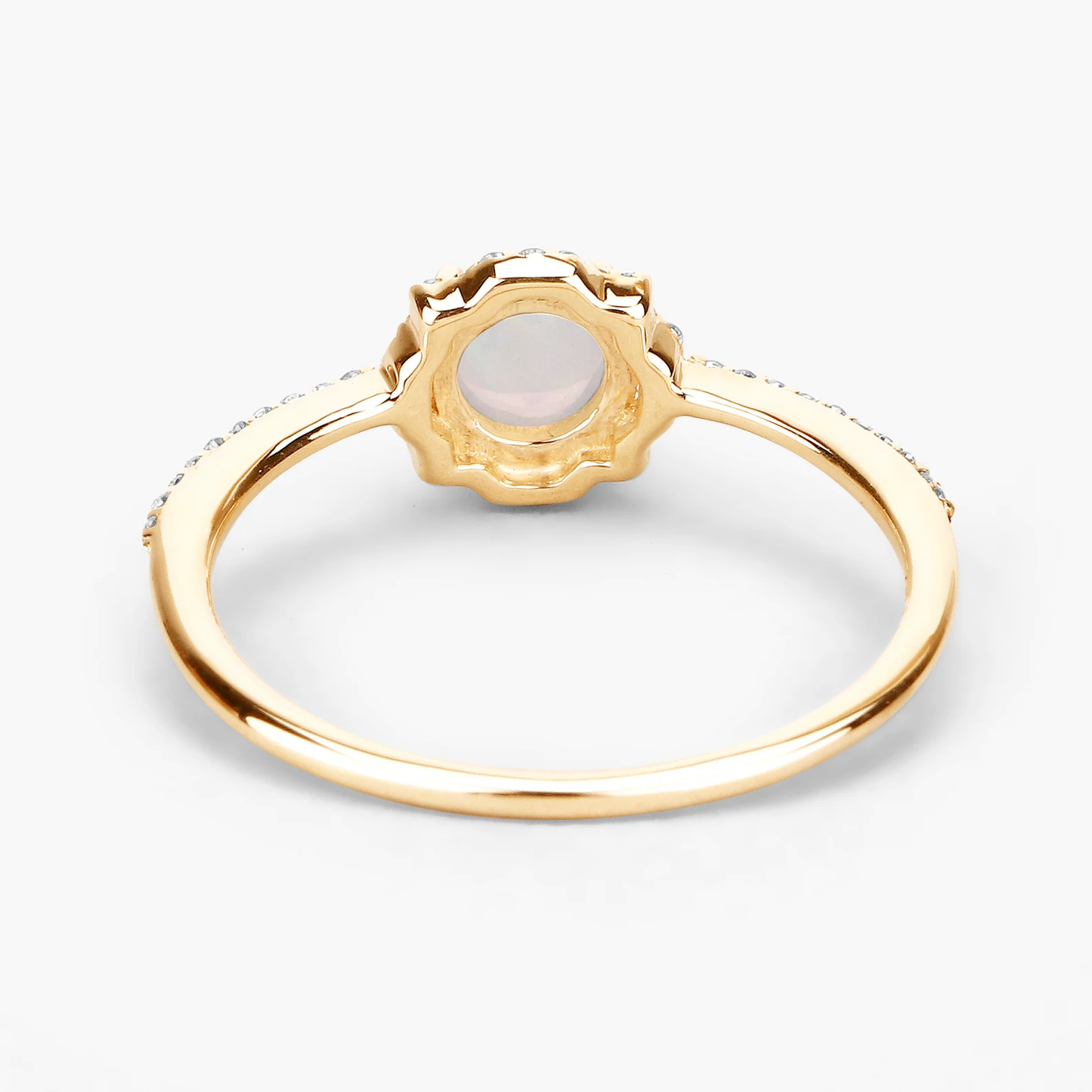 Engagement Ring in 14K Yellow Gold with Ethiopian Opal and White Diamond