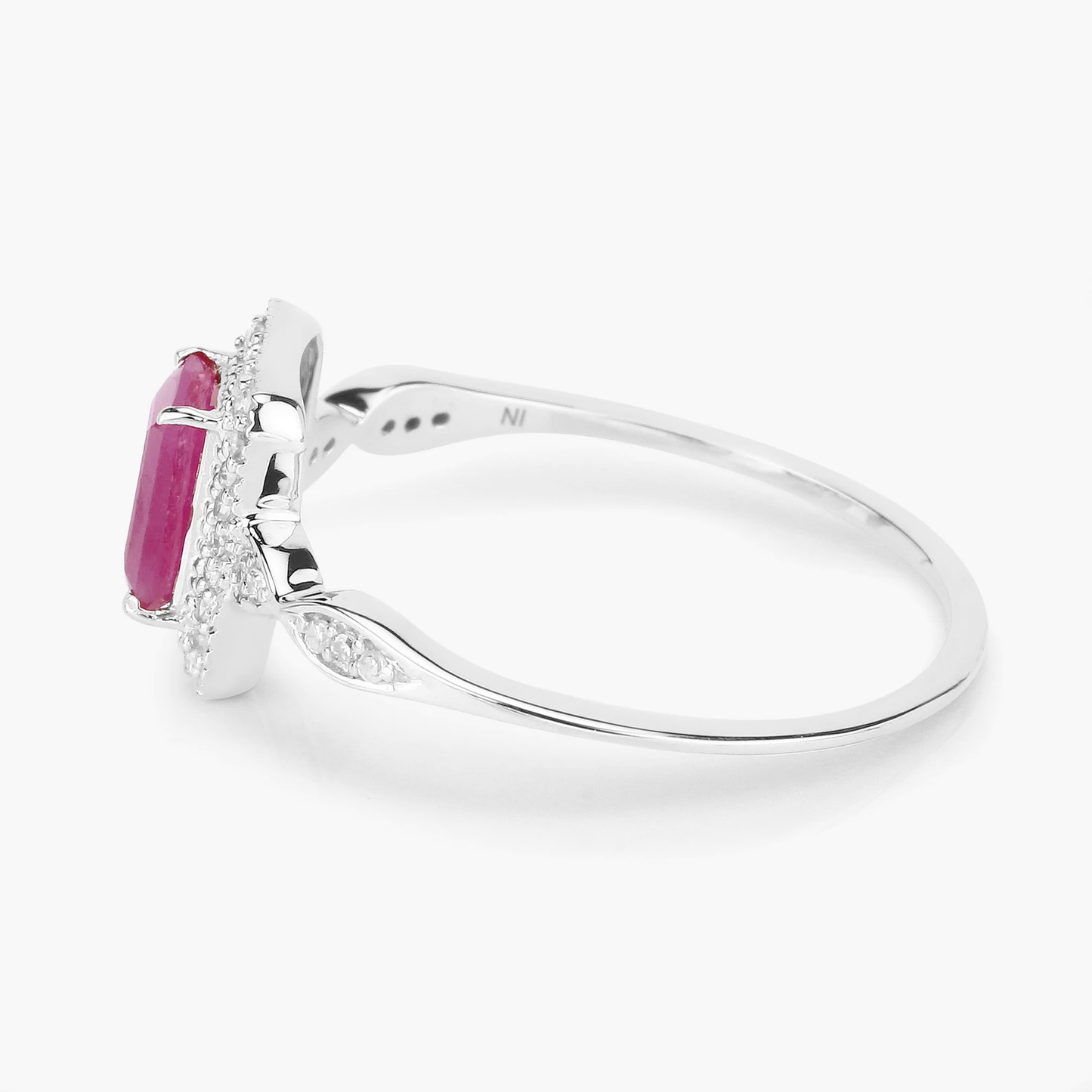 Engagement Ring in 14K White Gold with Ruby and Diamonds