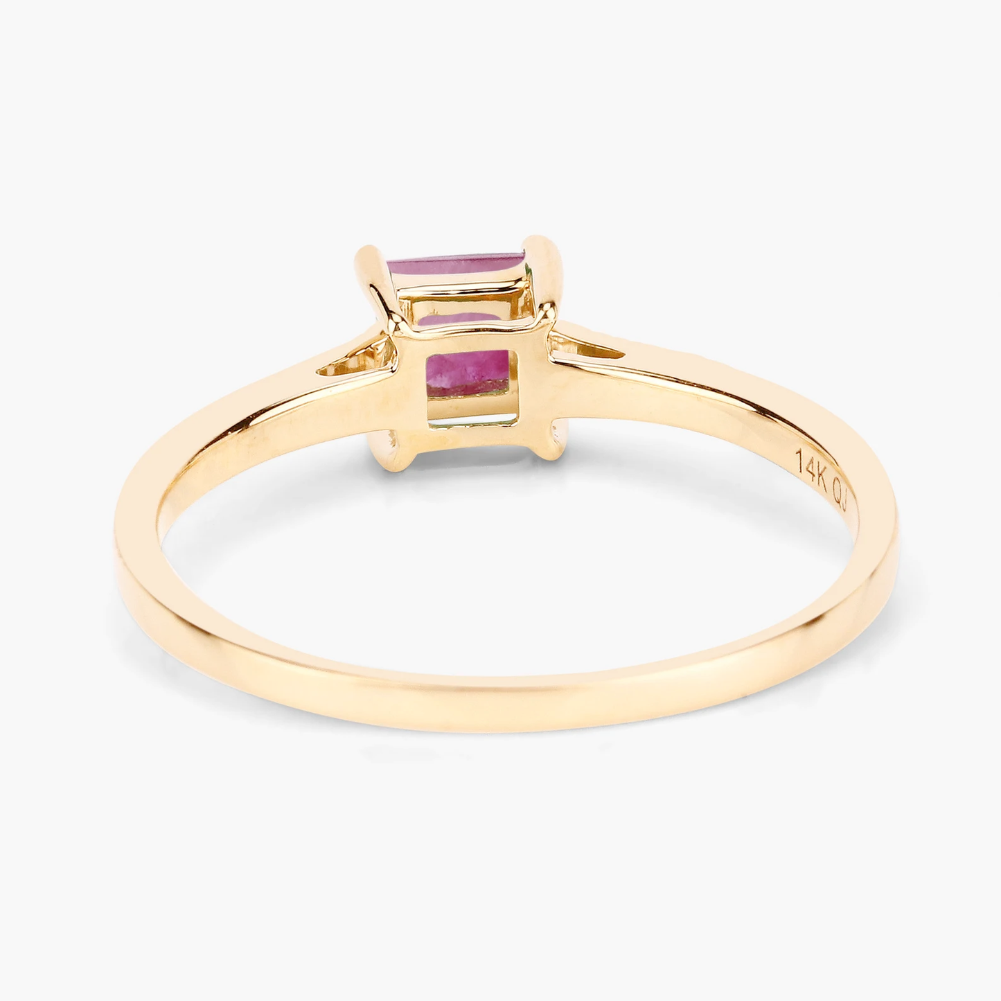 Square Ruby and 24 White Diamonds Engagement Ring in 14K Yellow Gold
