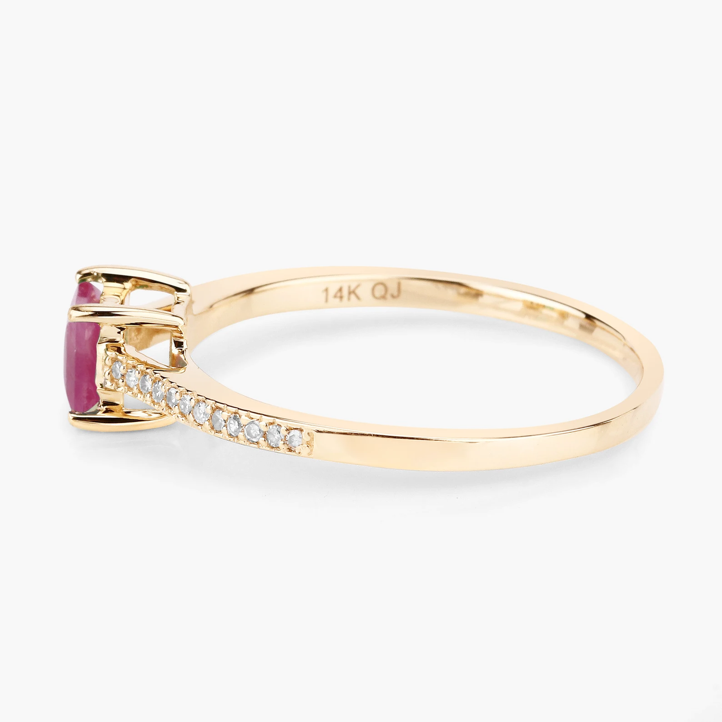 Square Ruby and 24 White Diamonds Engagement Ring in 14K Yellow Gold