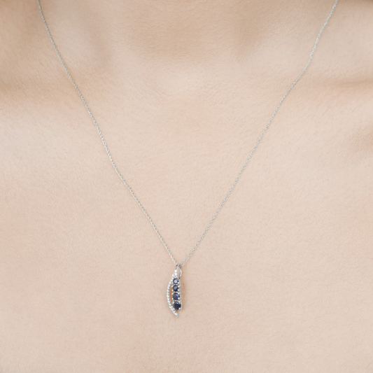 4 Blue Sapphires and 18 White Diamonds Pendant in 14K White Gold