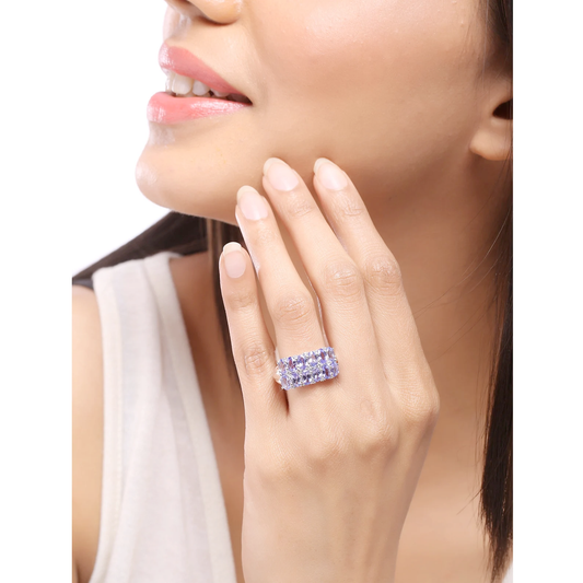 3.16 Carat Genuine Tanzanite & White Topaz .925 Sterling Silver Ring